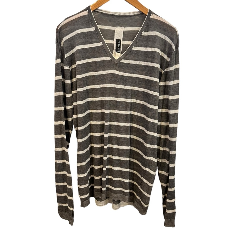 Transit Par Such Uomo V NECK SWEATER Knit Long Cardigan linen silk  STRIPE XL